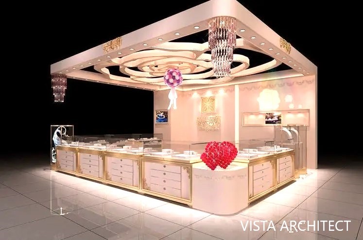 Decoration of gold shop with revolving showcase